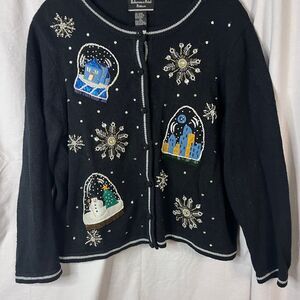 Reference Point Petites Vintage Womens Christmas Snowglobe Sweater‎ Size P Large